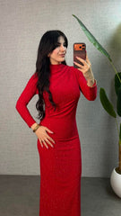 Düz Taşlı Sandy Kumaş Elbise