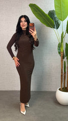Düz Taşlı Sandy Kumaş Elbise