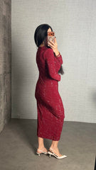 Taşlı Sandy Kumaş Elbise